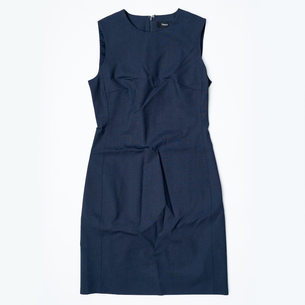 size 0 - Theory Sleeveless Fitted Dress Wool Navy Blue